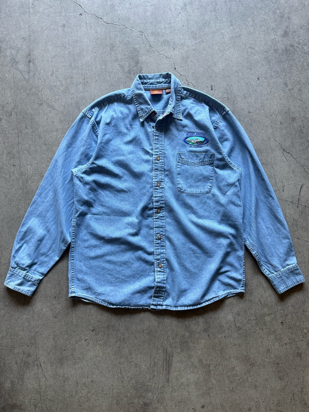 Harrington - Mt. Whitney Embroidered Light Blue Denim Long-Sleeve Shirt - L